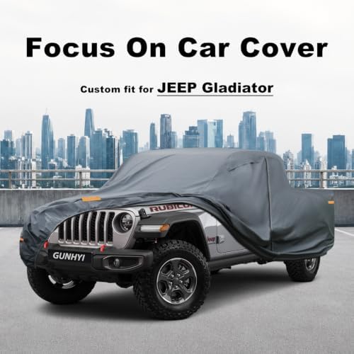 GUNHYI Premium Truck Cover Custom Fit Jeep Gladiator, 16 Layers Heavy Duty Truck Cover Waterproof All Weather with Zipper Door for Sun Rain Snow Dust Uv Protection