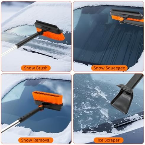 1 Pcs 33" to 39" Extendable Snow Brush and Ice Scraper for Car Windshield 3 in 1 Telescoping Handle with Detachable Brush Squeegee Foam Grip for Car SUV Truck Snow Winter Removal Orange