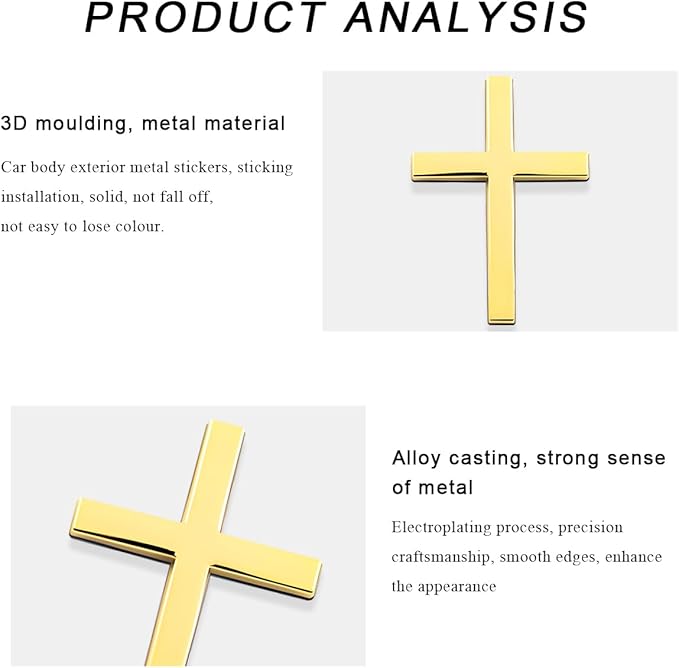 DXNQ 2PCS Metal Jesus Christ Cross Badge Stickers, 2.5"×1.8" Alloy 3D Individual Car Cross Sticker, Self Adhesive Scratch Covering Cross Emblem Decal for Car Body Fender Tail (Golden+Golden)