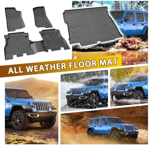 Powerty Floor Mats Cargo Liner for Jeep Wrangler JL Gas 2018-2026 2027 Unlimited 4-Door with Subwoofer (Non JK or 4XE) All Weather 3D TPE Anti-Slip Car Protection, 1st & 2nd Row Set Accessories