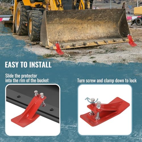 Doppy 2Pcs Tractor Bucket Edge Protector, 3/8'' Thick Snow Skid Tamer, Double Hex Lock Nuts & Bolts Included for Snow Removal, Leaves, Gravel Spreading,Red