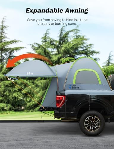 JOYTUTUS Pickup Truck Tent 5.5ft Bed Tent with Removable Awning, Waterproof PU2000mm Double Layer for 2 Person, Portable Truck Bed Tent - Green, Aluminum Pole