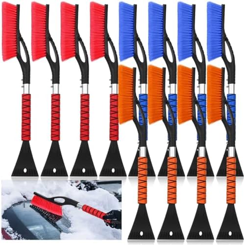Uiifan 12 Pcs 27 Inch Snow Brush and Ice Scrapers for Car, 3 Colors