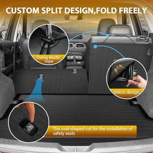 Powerty Floor Mats for Mazda CX-5 2017-2025, All Weather 3D TPE Anti-Slip Trunk Cargo Liner Seat Back Covers Protectors Full Set Car Accessories