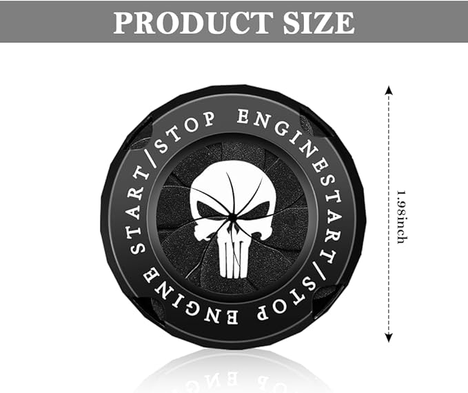 Stylish Car Push Start Button Cover,Spin Type Zinc Alloy Push to Start Button Cover for Car Decor,Universal Engine Start Button Cover Interior Car Accessories for Car Truck SUV (Skull Black)