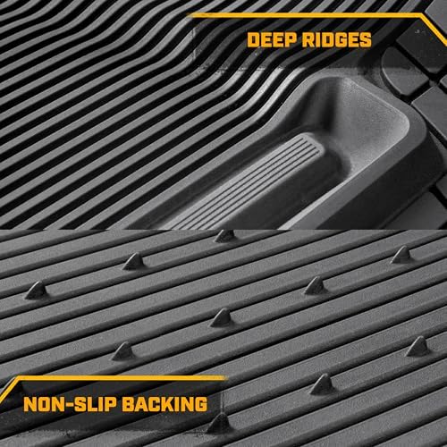 Cat® ToughLiner™ Car Floor Mats - Heavy Duty Trim to Fit Mat for Trucks - Car Mats & SUV Floor Liners for Car - All-Weather Truck Accessories & Odorless Rubber Automotive Mats - Gray