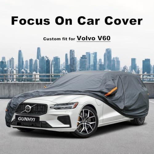 GUNHYI Premium Car Cover Custom Fit Volvo V60, 16 Layers Heavy Duty Car Cover Waterproof All Weather with Zipper Door for Sun Rain Snow Dust Uv Protection