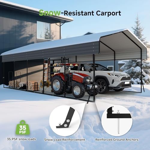 Real Relax 13x26 FT Heavy Duty Metal Carport, Gray