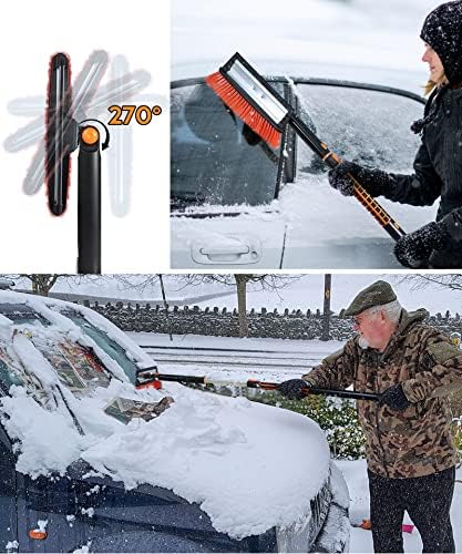 COFIT Car Snow Brush with Ice Scraper and Squeegee 3 in 1, 50" Extendable Cleaning Kit Long Handle, Windshield Snow Removal Tool Scratch Free, SUV Truck RV Window Roof Exterior Wash Supplies, Orange
