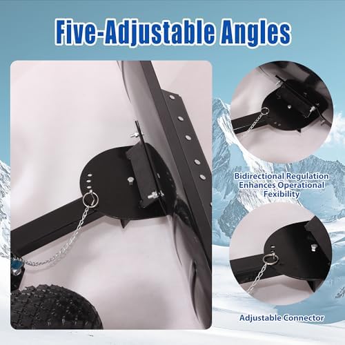 30" Wide Metal Snow Pusher Shovel with 2 Wheels & 15" Blade Adjustable Height & Angle Handle for Driveway, Sidewalk - Ergonomic Double-Rod Design, Heavy-Duty Steel