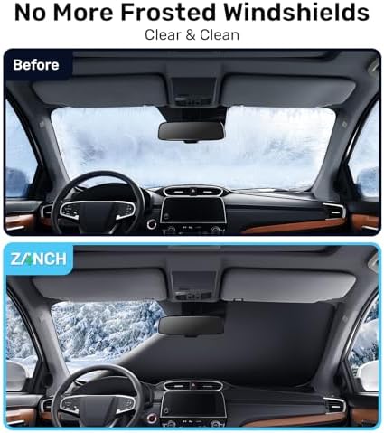 Zanch Windshield Cover for Ice and Snow [3-Second Snow Removal & 7-Layer Full Coverage] 6-Point Snowproof Fixation & Reflective Mirror Covers, Fits Sedans and Compact SUVs M (62'' x 49'')