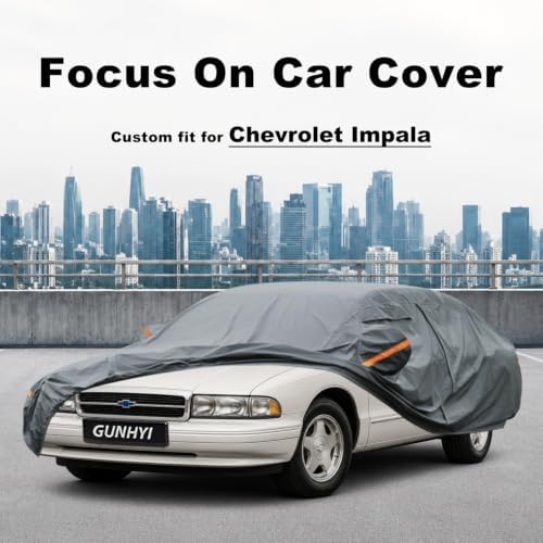 GUNHYI Premium Car Cover Custom Fit Chevrolet Impala(1958-1996), 16 Layers Heavy Duty Car Cover Waterproof All Weather with Zipper Door for Sun Rain Snow Dust Uv Protection