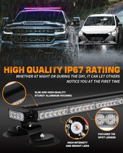 XRIDONSEN 45.5" LED Roof Strobe Light Bar, 128 LED Top Double Side Lights