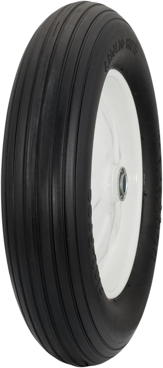 Marathon 4.80/4.00-8" Flat Free Tire on Wheel, 3" Hub, 3/4" Bearings, Ribbed Tread