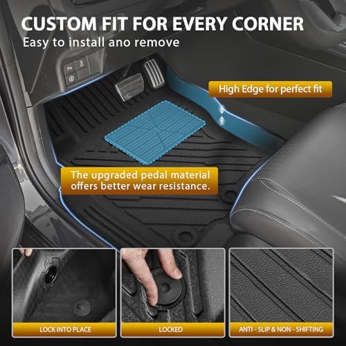 Powerty Floor Mats for Nissan Frontier 2022-2026 2027(Crew Cab with 2nd Row Under-Seat Storage) All Weather 3D TPE Anti-Slip Truck Liners for 1st & 2nd Row Accessories