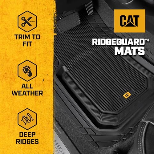 Cat® ToughLiner™ Universal Car Floor Mats for Truck SUV Sedan - Heavy Duty Trim to Fit All Weather Protection - Flexible Rubber Floor Liners - Front Rear Black Automotive Mats