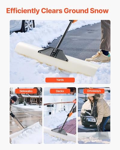 VEVOR Snow Pusher, 48 inch Wide Push Snow Shovel Plow for Driveway, Sidewalks and Doorways with Segmented Handle, Ergonomic Grip and HDPE Plastic Blade