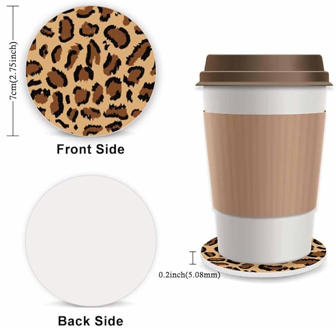 Brown Leopard Print Fuzzy Steering Wheel Cover for Women, Universal Auto Steering Wheel 14-15 Inch Soft Warm Car Interior Accessories with 2PCS Car Coasters, Suitable for Men and Women