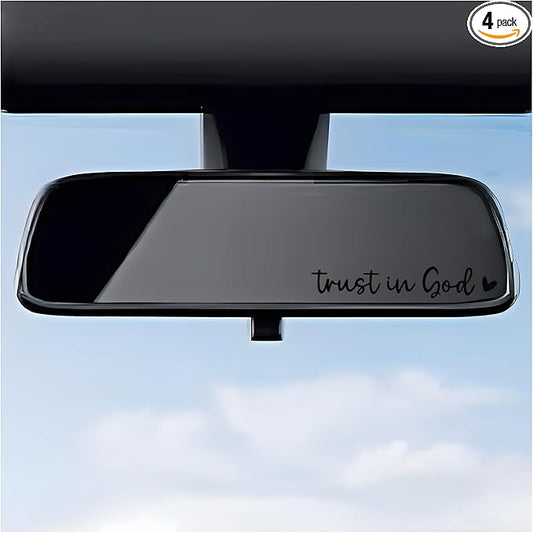 DXNQ 4 PCS Trust in God Rearview Mirror Decals, Automotive Vinyl Rear View Mirror Decorative Stickers, Waterproof Trust in God Stickers for Car Truck Laptop, Car Accessories (Black)