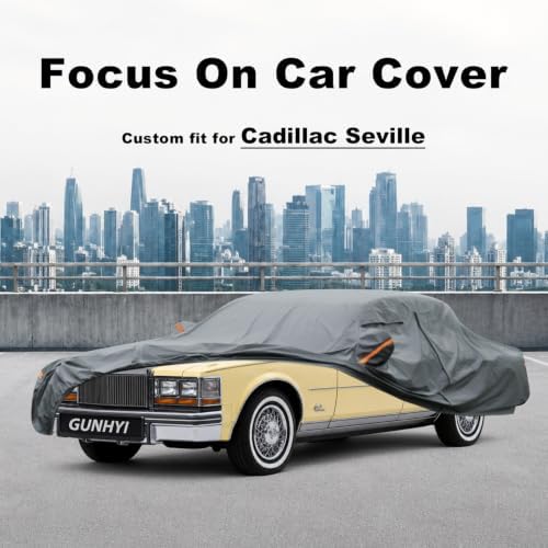 GUNHYI Premium Car Cover Custom Fit Cadillac Seville(1986–1991), 16 Layers Heavy Duty Car Cover Waterproof All Weather with Zipper Door for Sun Rain Snow Dust Uv Protection