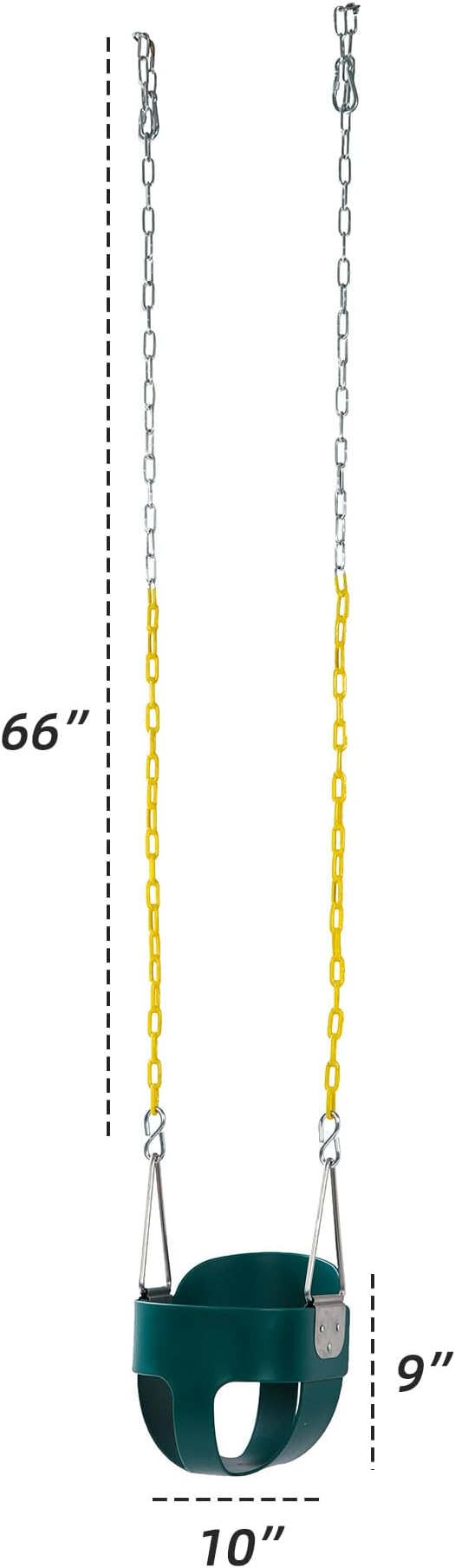 High Back Full Bucket Toddler Swing Seat with Yellow Coated Chains Fully Assembled Baby Swing Set Accessories