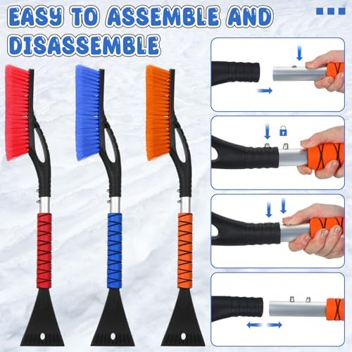 Uiifan 12 Pcs 27 Inch Snow Brush and Ice Scrapers for Car, 3 Colors