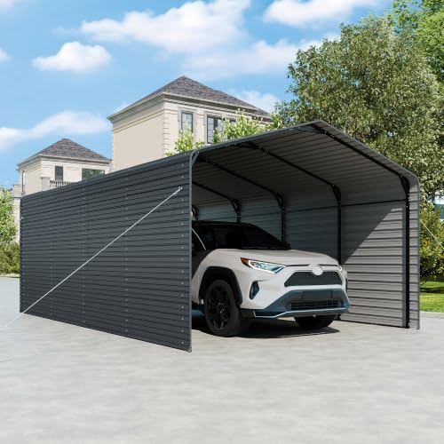 Real Relax 12x20 FT Heavy Duty Enclosed Metal Carport, Gray