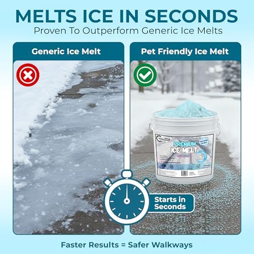 Pet-Friendly Ice Melt - Fast Acting Magnesium Chloride Formula, Safer for Pets & Surfaces, 15lb Bucket