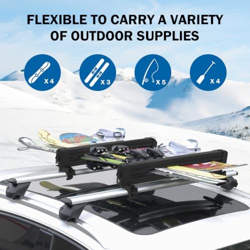 24.4 Inch Ski and Snowboard Rack for Car Roof, with TPV Rubber Padding and Lock, Fit 4 Pairs of Skis or 4 Snowboards, Fishing Pole Rod Rack for Car, Black 2027 New