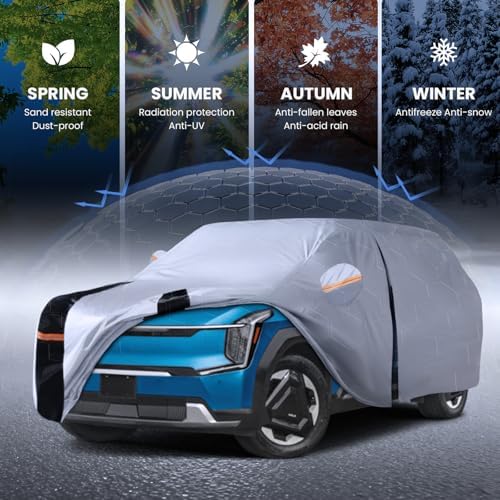 Multi-Layer Car Cover Custom Fit for Kia EV9 (EV)(2023-2026), 100% Waterproof All Weather for Automobiles, Gift with Towel, Heavy Duty Car Covers for Rain Sun UV Protection with Door Zipper