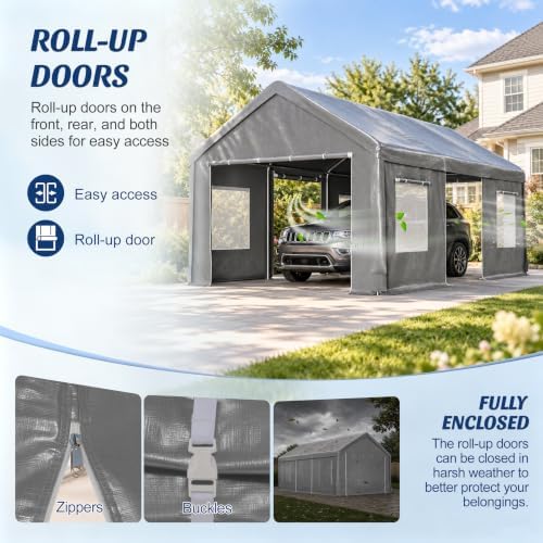 12x20ft Heavy Duty Carport Portable Garage Car Canopy with All-Season Tarp
