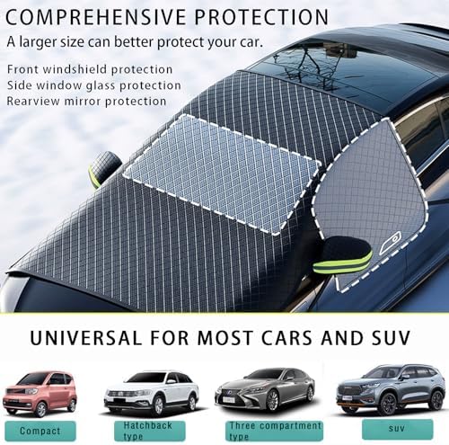 Windshield Snow Cover, Car Windshield Cover for Ice and Snow, Automotive Large Magnetic Windshield Frost Cover with Side Window and Mirror Protector in Winter, Suitable for Most Vehicle,Sedan,SUV