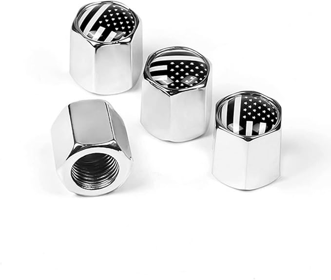 Tire Valve Stem Cap for Car, 4 Pack American Flag Pattern Anti-Rust Airtight Universal Valve Stem Covers for Cars, Vehicles, Bicycles, Trucks, Motorcycles, Car Accessories (Silver)