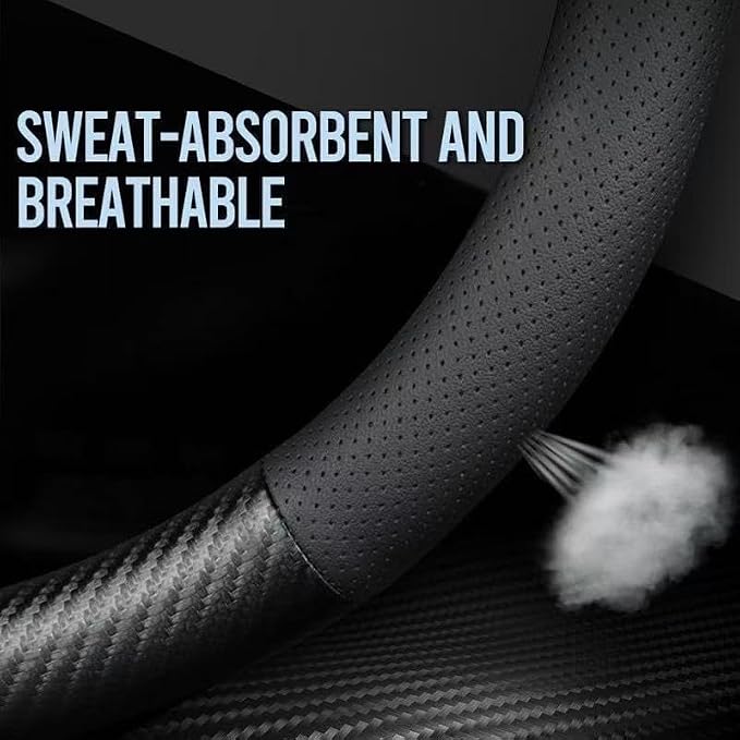 fit for Lexus Steering Wheel Cover, Carbon Fiber Texture Nappa Leather,Custom Embossed Logo,Round Shape, Car Steering Wheel Protector Compatible with Lexus RX350 ES IS LS UX NX RX GX LX RZ Accessories