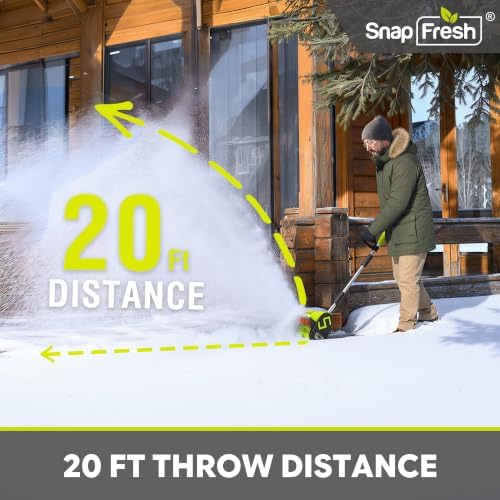 SnapFresh 20V Cordless Snow Shovel, 12” Electric Snow Thrower Kit w/Adjustable Handle & Directional Plate, Lightweight Battery-Powered Snow Blower for Driveway, 4.0Ah Battery & Fast Charger Included