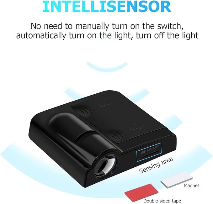 2Pcs Car Door Lights Logo Projector, Wireless LED Car Door Paste Welcome Courtesy Light, Holeless Magnet Sensor Ghost Shadow Welcome Lamp, Naruto Sharingan Light Accessories (Red American Flag)