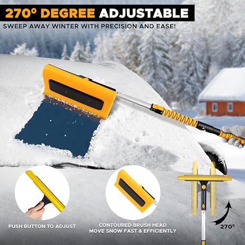 EcoNour 62" Extendable Snow Broom with Ice Scraper Dual-Function Head
