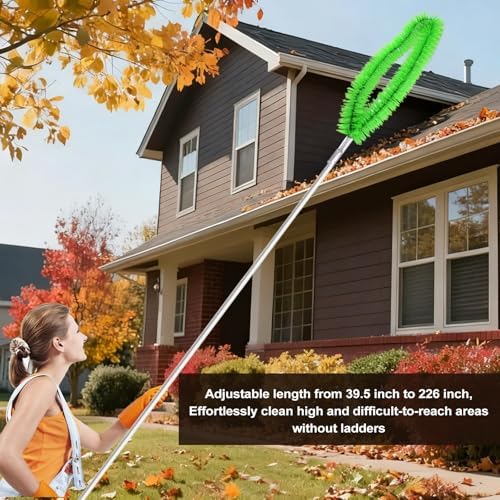 19Ft Roof Rake Brush Snow Leaves Gutter Cleaning Broom Remove Tool