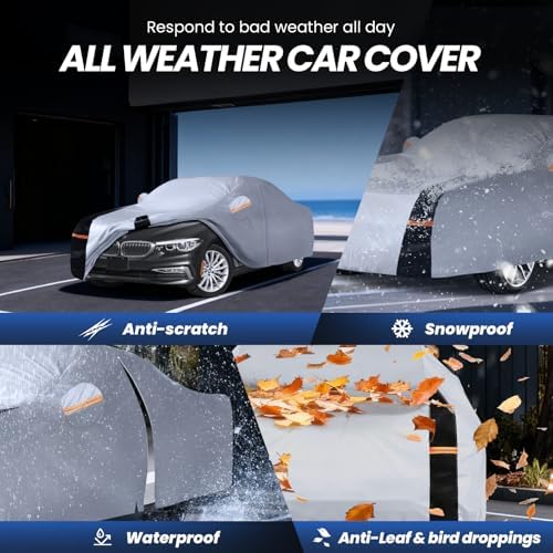 Multi-Layer Car Cover Custom Fit for BMW 5 Series 528i 530i 535i 540i M5 M550i M550(2007-2026), 100% Waterproof, Gift with Towel, Heavy Duty Car Covers for Rain Sun UV Protection with Door Zipper