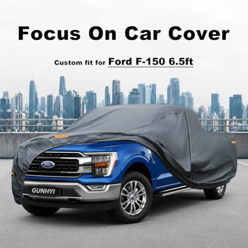 GUNHYI Premium Truck Cover Custom Fit Ford F-150 SuperCrew Short Bed 6.5ft, 16 Layers Heavy Duty Truck Cover Waterproof All Weather with Zipper Door for Sun Rain Snow Dust Uv Protection