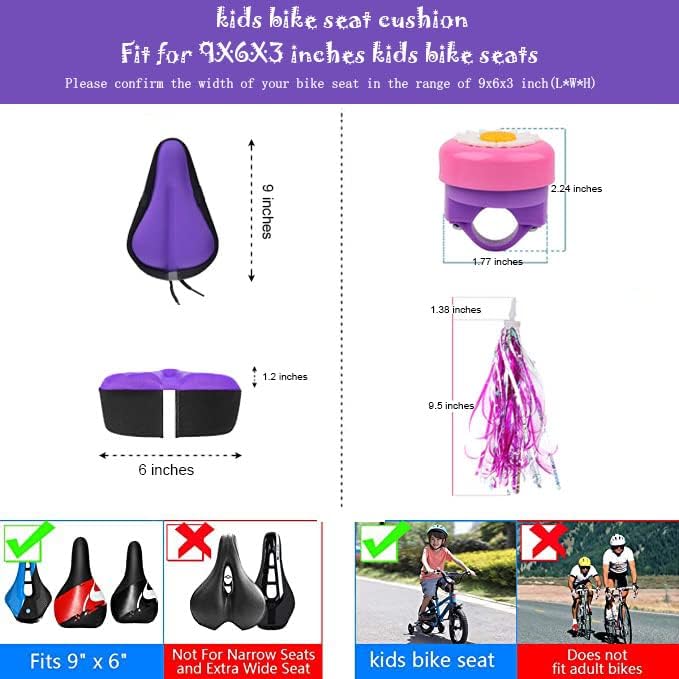 Kids Gel Bike Seat Cushion Cover for Boys & Girls, 9"x6" Breathable & Extra Soft Memory Foam Children Bicycle Saddle Pad with Water&Dust Resistant Cover