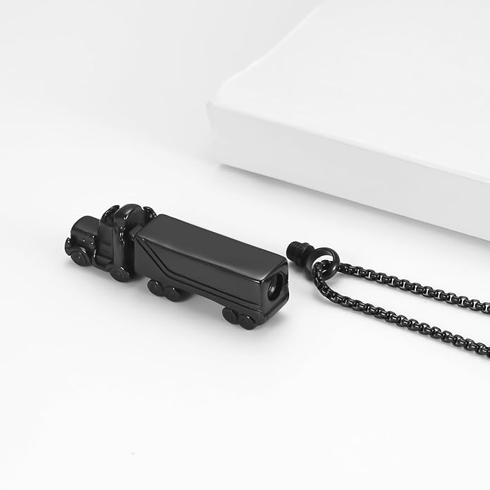 Urn Necklace for Ashes 18 Wheeler Semi Truck Cremation Jewelry for Men Memorial Urn Pendant Ashes Locket Necklace Keepsake Gifts