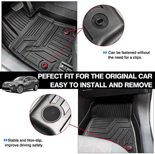 Powerty Floor Mats for 2019-2024 2025 Toyota RAV4 Accessories All Weather Floor Liner 3D TPO 1st & 2nd Row Floor Mat Heavy-Duty Floor Liners(FIT All Models)