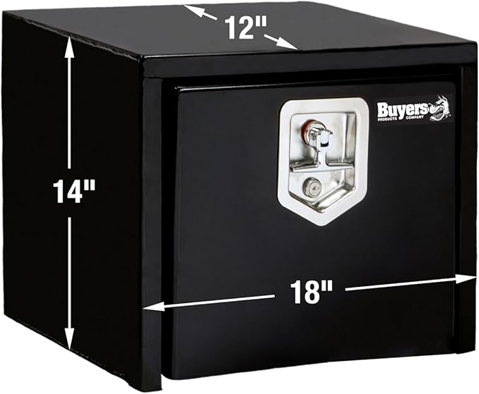 Buyers Products 1703349 Black Steel Underbody Truck Box with T-Handle Latch, 14 x 12 x 18 Inch, Contractor Toolbox For Organization And Storage, Job Tool Chest