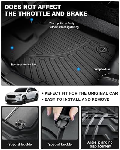 Powerty Floor Mats for 2024-2026 2027 Mazda CX-90 CX90 PHEV (Plug in Hybrid) 6&7 Seater All Weather 3D TPE Anti-Slip Car Liners for 1st & 2nd & 3rd Row Accessories