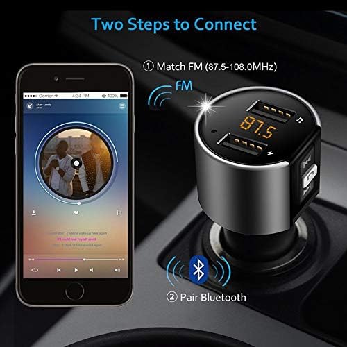 Bluetooth FM Transmitter for Car, Wireless MP3 Player FM Modulator Car Stereo Radio Adapter Car Kit Hands Free Calling Dual USB Cahrging Battery Voltage Detection