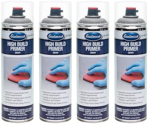 Eastwood High Build Primer Gray 14.9 Oz. Aerosol for Steel Aluminum Plastics | 4 Pack