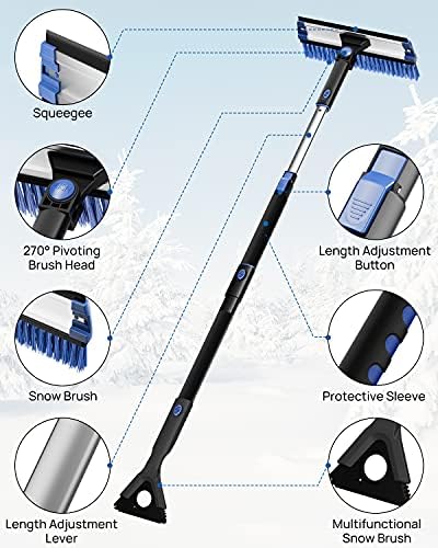 JOYTUTUS 61.3″ Ice Scraper and Long Handle Snow Brush, 270° Pivoting Extendable Car Snow Scraper Brush for Car Windshield, Telescoping Ice Scraper Foam Grip, Snow Remover for Cars, Trucks, SUV (Black)