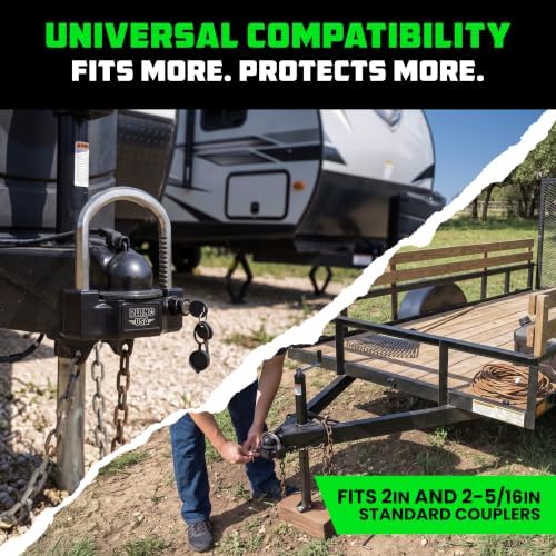 Rhino USA Universal Trailer Coupler Lock, Heavy Duty Adjustable U-Bolt