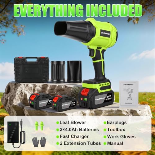 Cordless Leaf Blower with 2 x 4.0Ah Batteries and Fast Charger, Lightweight Electric Handheld Blower, Variable Speed for Lawn Care, Patio, Garage, Driveway Cleaning, Dust Removal and Car Drying